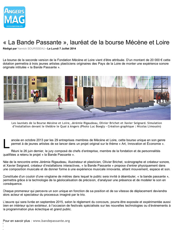 Maine-et-Loire _ « La Bande Passante », lauréat de la bourse Mécène et LoiredDV